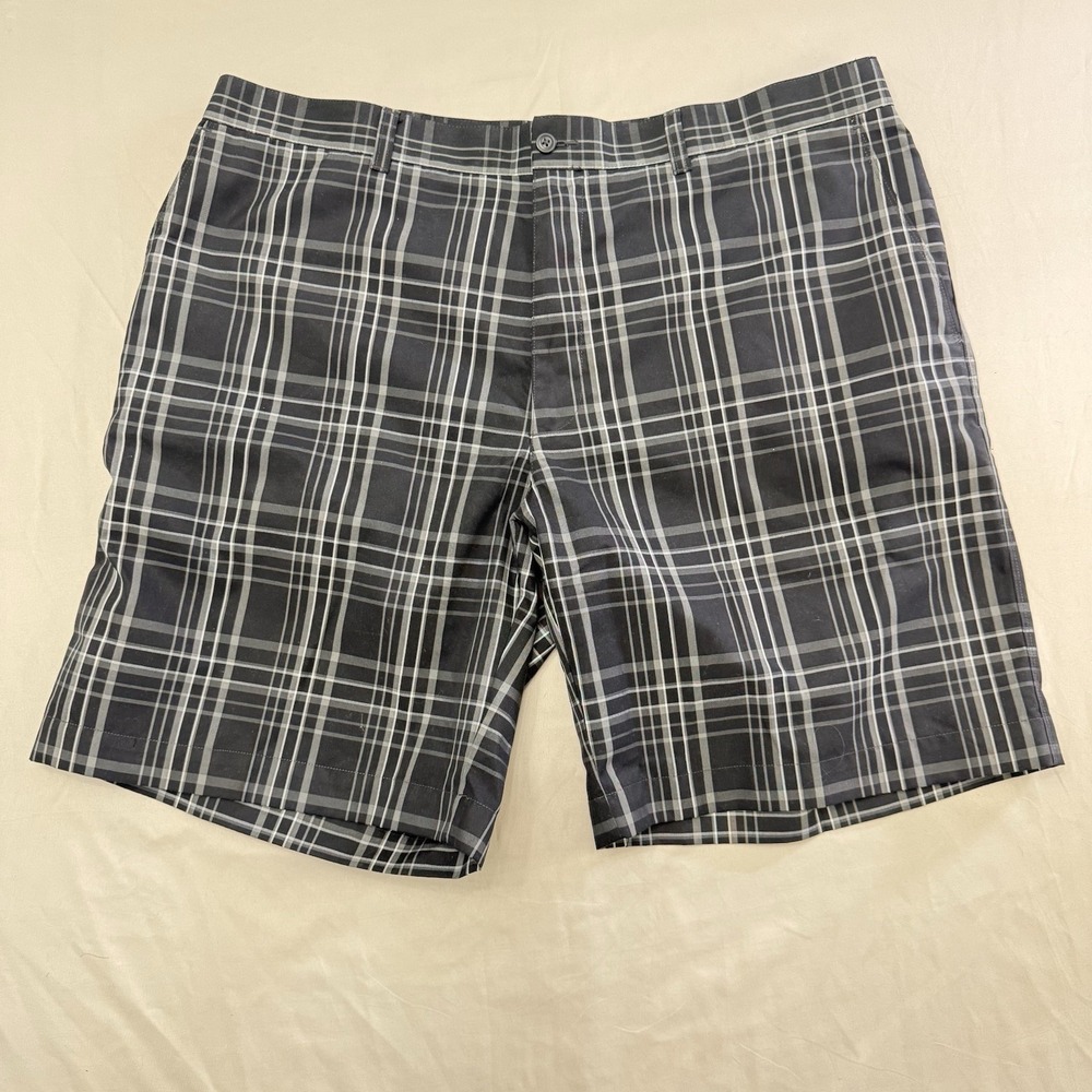 Alan Flusser Mens Plaid Golf Shorts Size 40 Gray Black Casual Flat Front